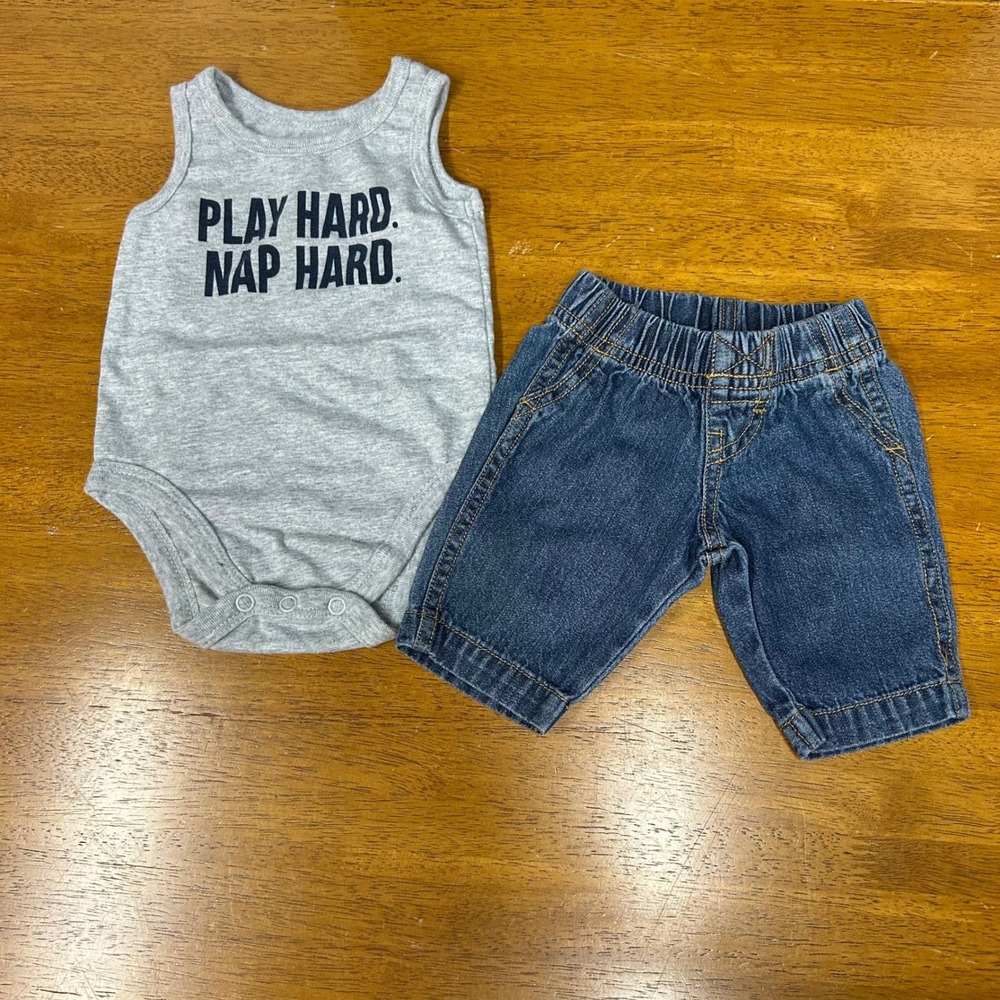 Garanimals Carters Baby Boy 2pc Set Play Hard Bodysuit & Denim NB 0-3M